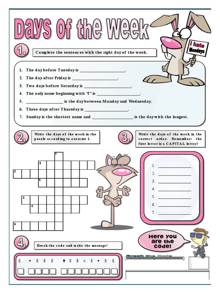 The Days of The Week Crosswords Fun Activities Games Icebreakers Inform ...
