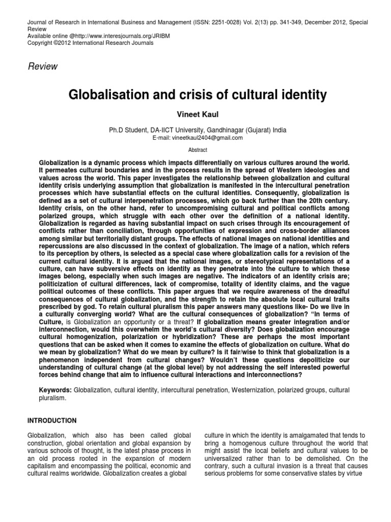 Globalization and Crisis of Cultural Identity 2012 | PDF ...