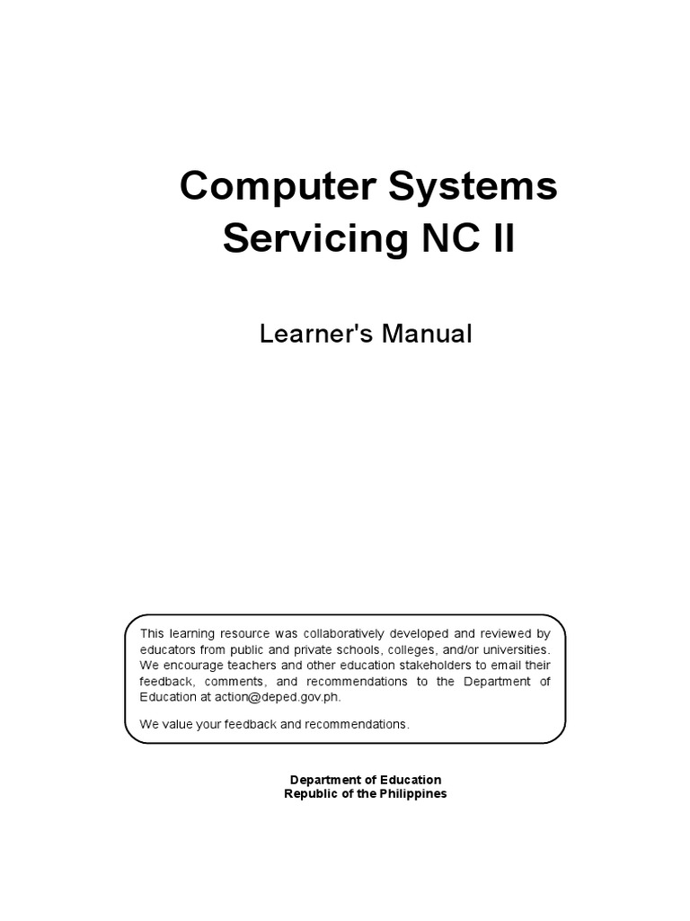 Computer Systems Servicing NC II: Learner's Manual | PDF | Electronics ...