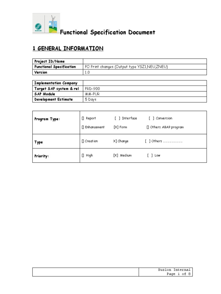 Functional Specification Document: 1 General Information | PDF | Page ...