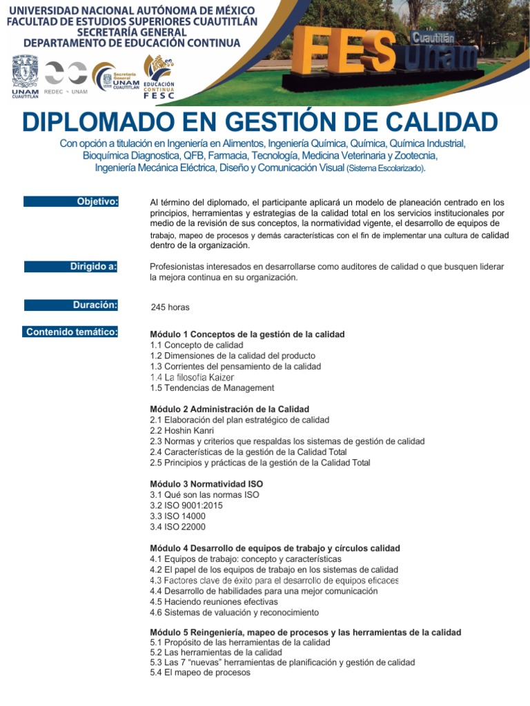 Diplomado en Gestión de Calidad Total | PDF | Gestión de la calidad ...