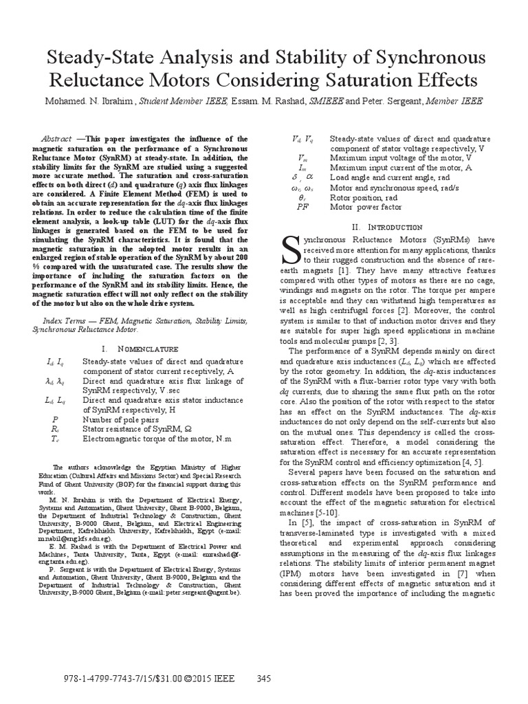 SteadyState Analysis and Stability of Synchronous Reluctance Motors