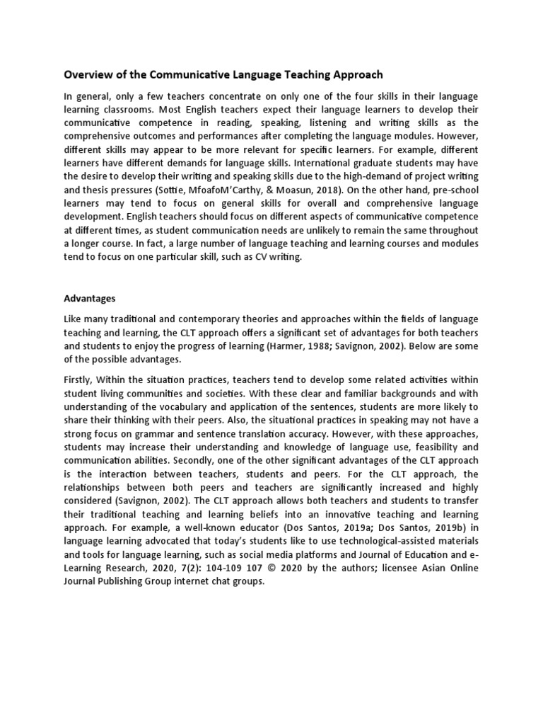 Overview of The Communicative Language Teaching Approach | PDF ...
