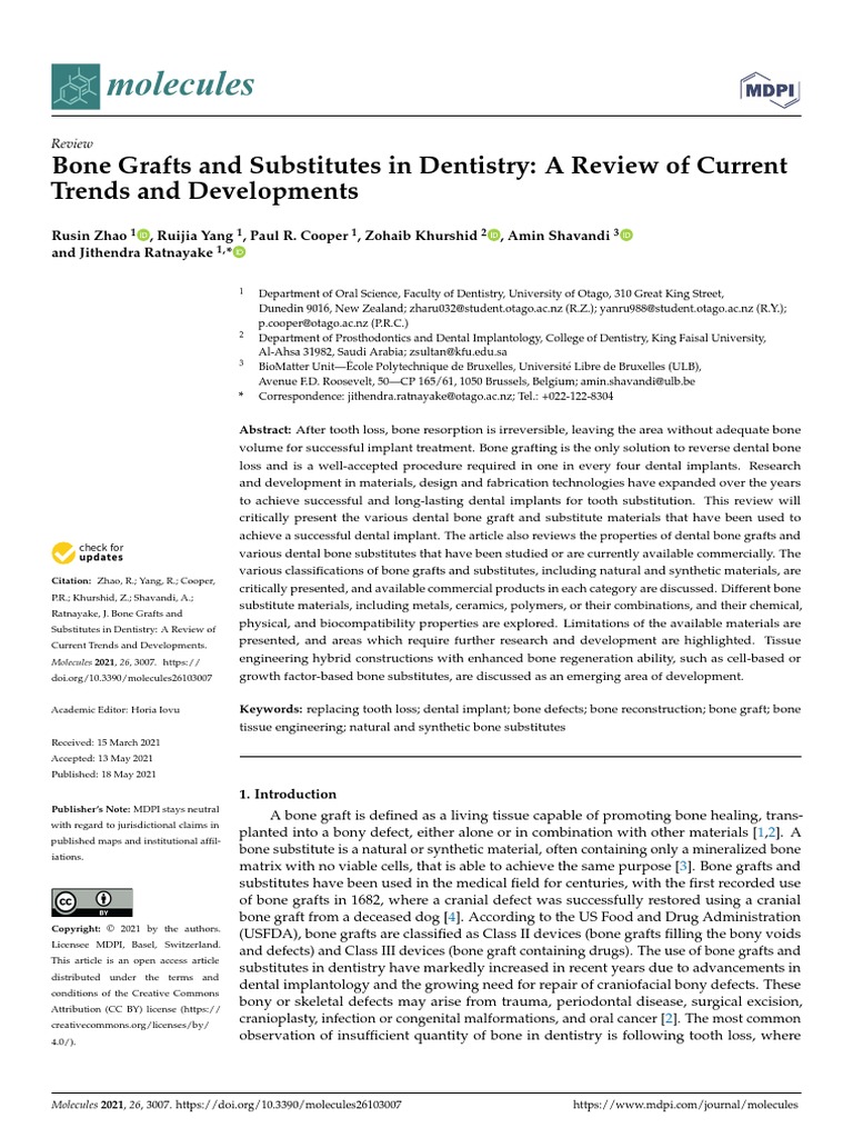 Bone Grafts and Substitutes in Dentistry | PDF | Dental Implant | Bone