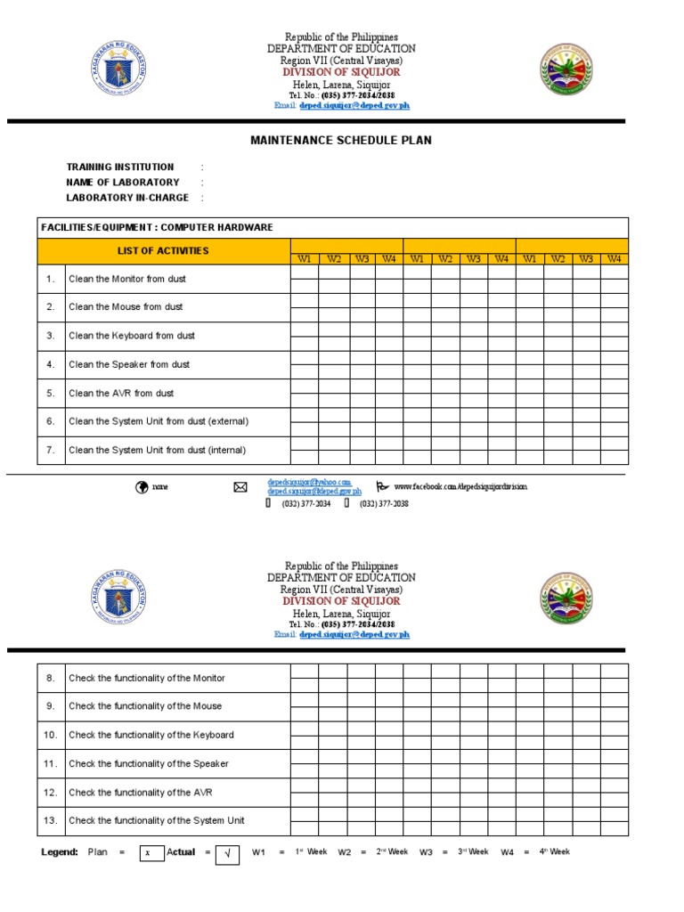 Maintenance Plan PDF Office Equipment Manufactured Goods