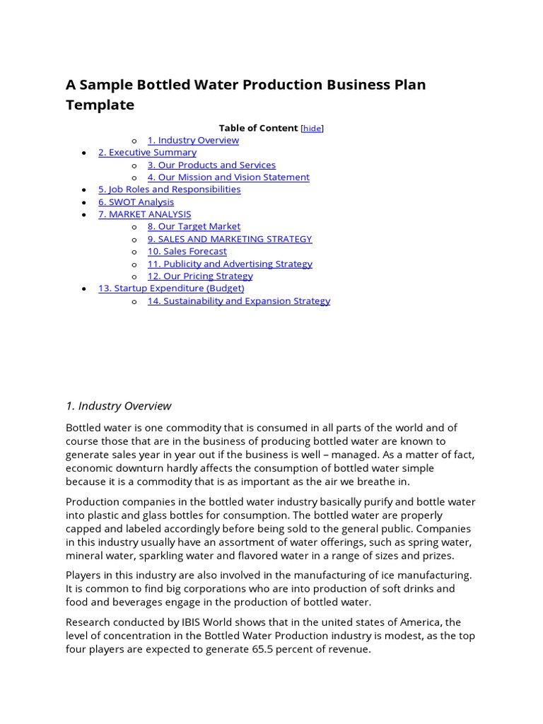 Water Bottling Business Plan PDF Bottled Water Truck Driver