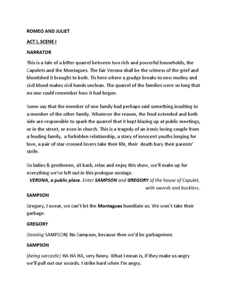 Romeo and Juliet The Script | Download Free PDF | Characters In Romeo ...