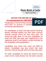 State Bank of India: Notice For Refund of Fees