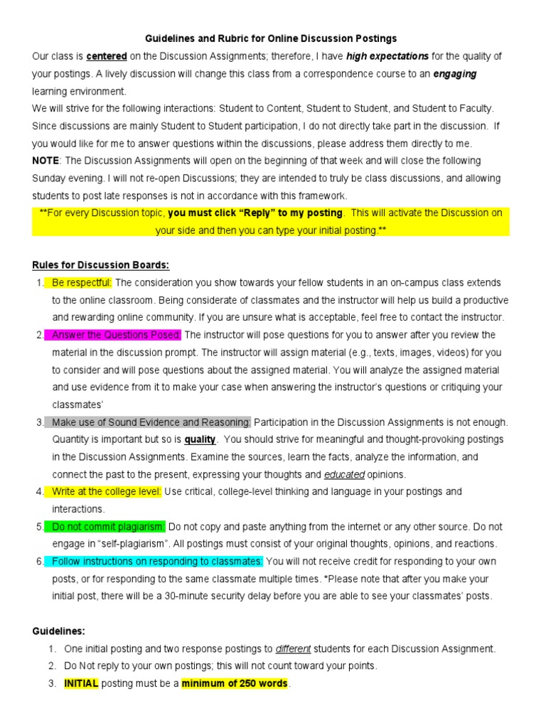 Guidelines and Rubric For Online Discussions | PDF | Plagiarism ...