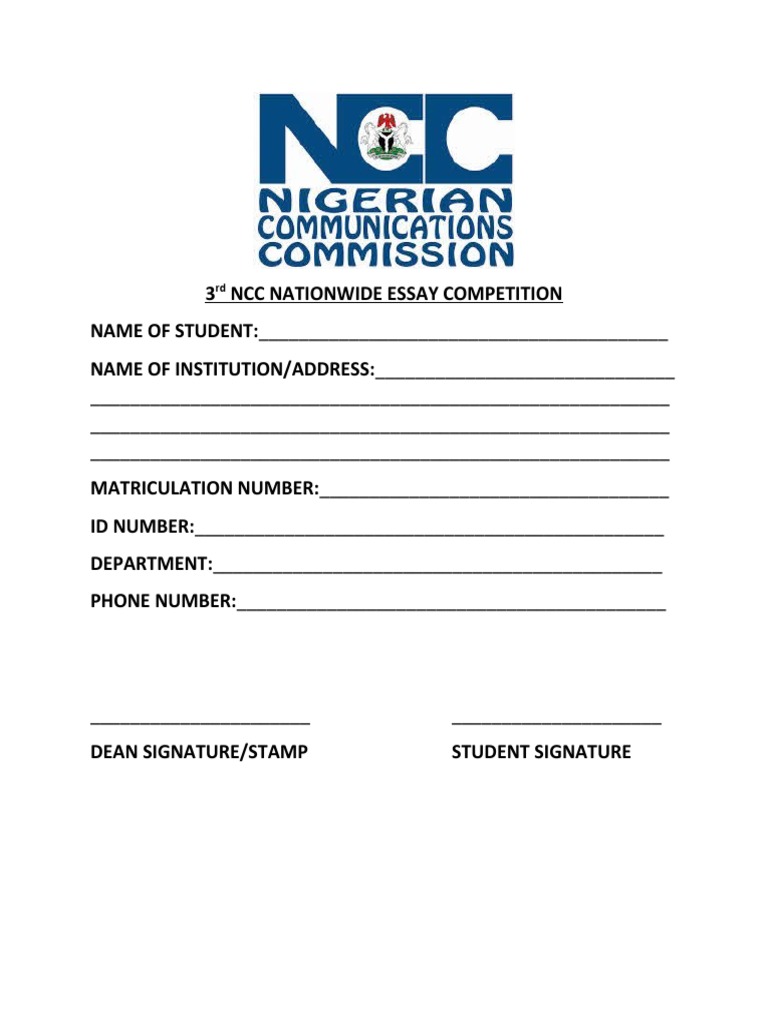3rd NCC Nationwide Essay Competition | PDF