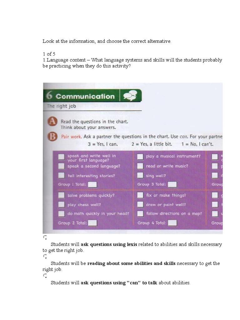 Language Skills for Job Readiness Activities | PDF | Career & Growth ...