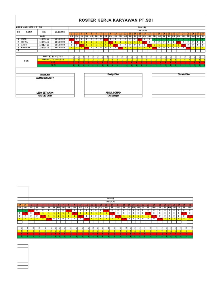 Roster Kerja Karyawan PT.SDI September | PDF