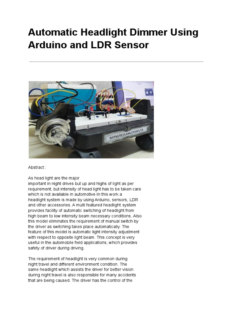 Automatic Headlight Dimmer Using Arduino and LDR Sensor | PDF