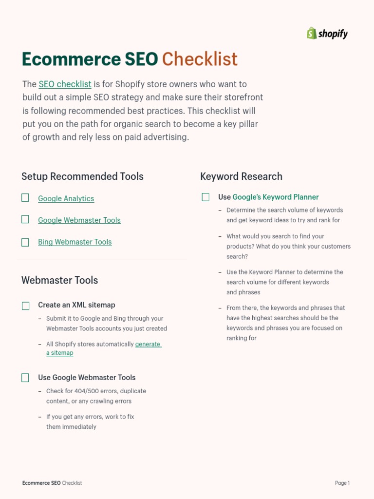 Shopify Ecommerce Seo Checklist | PDF | Search Engine Optimization ...