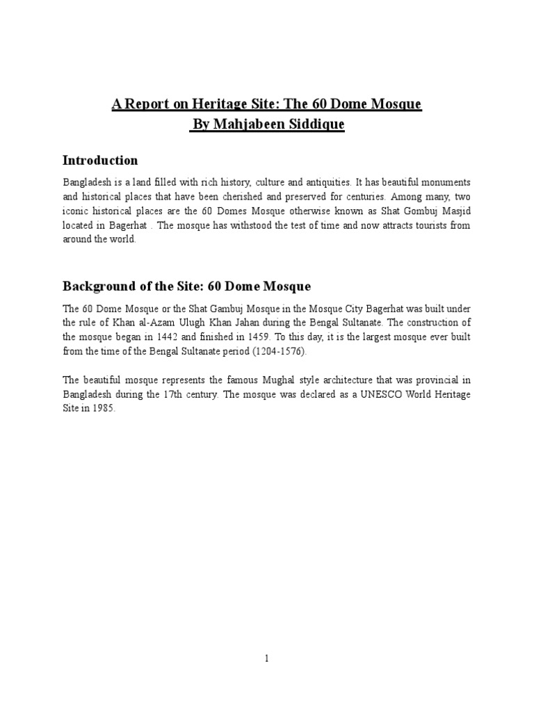 A Report On Heritage Site: The 60 Dome Mosque by Mahjabeen Siddique ...