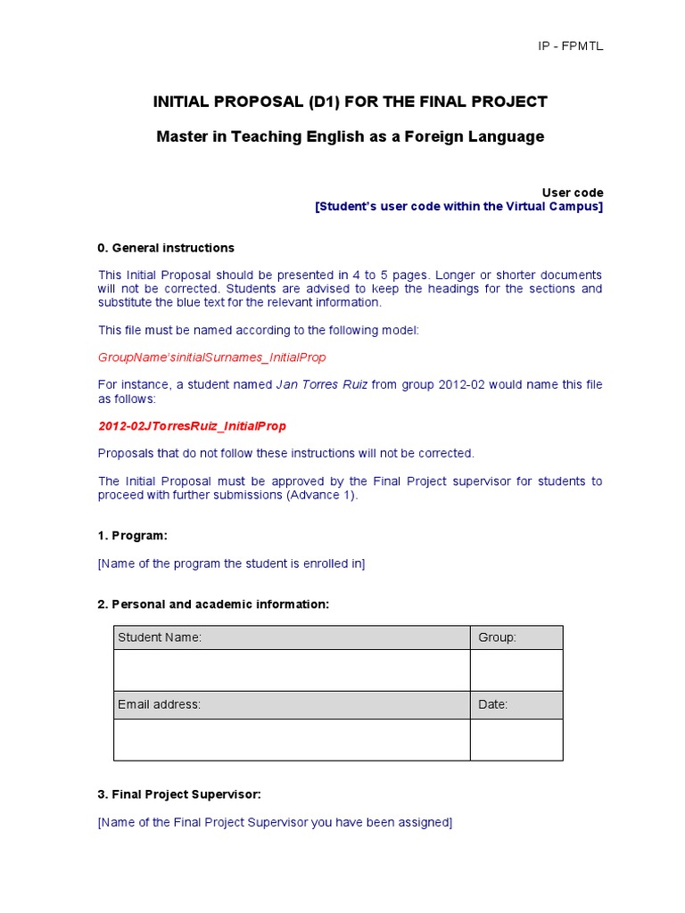 Initial Proposal (D1) For The Final Project Master in Teaching English ...