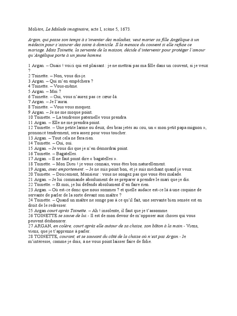 Le Malade Imaginaire Dissertation T5 Molière Malade Imaginaire Corrigé | PDF | Molière