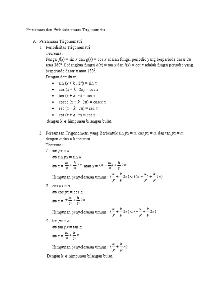 Persamaan Dan Pertidaksamaan Trigonometri