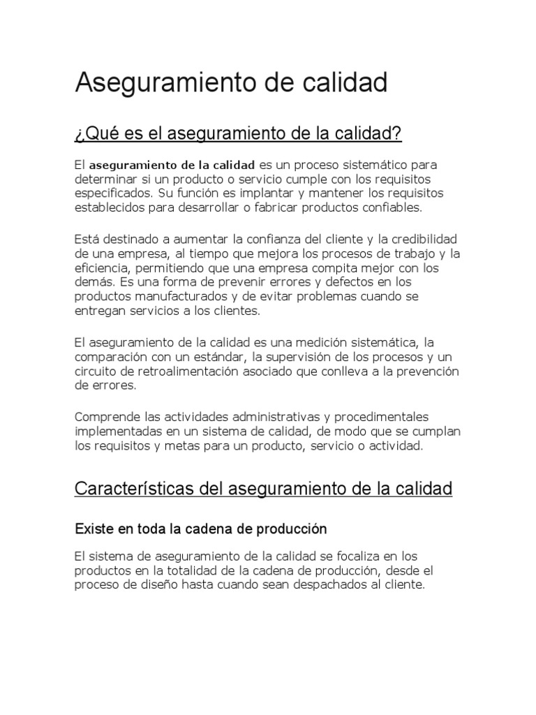 Aseguramiento de la Calidad Eficaz | PDF | Calidad (comercial ...