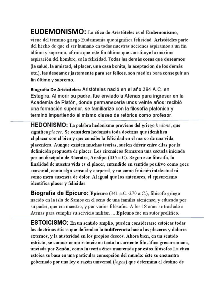 Eudemonismo en la filosofía de Aristóteles | PDF | Estoicismo | Sócrates
