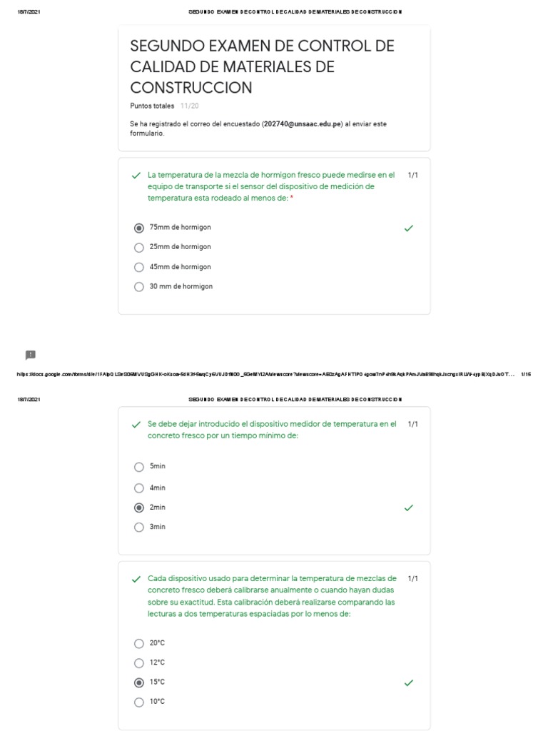 Segundo Examen de Control de Calidad de Materiales de Construccion ...