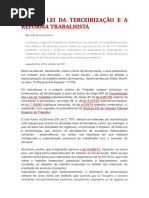 A NOVA LEI DA TERCEIRIZAÇÃO E A REFORMA TRABALHISTA