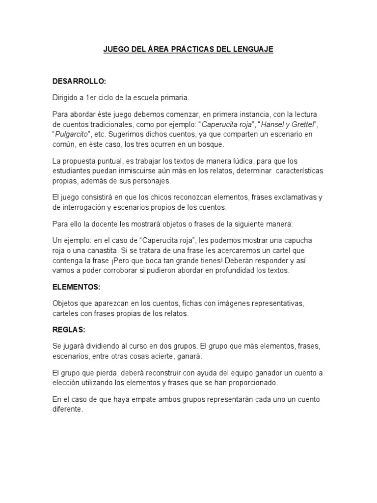 Juego Lúdico de Prácticas del Lenguaje | PDF | Artes del Lenguaje y ...