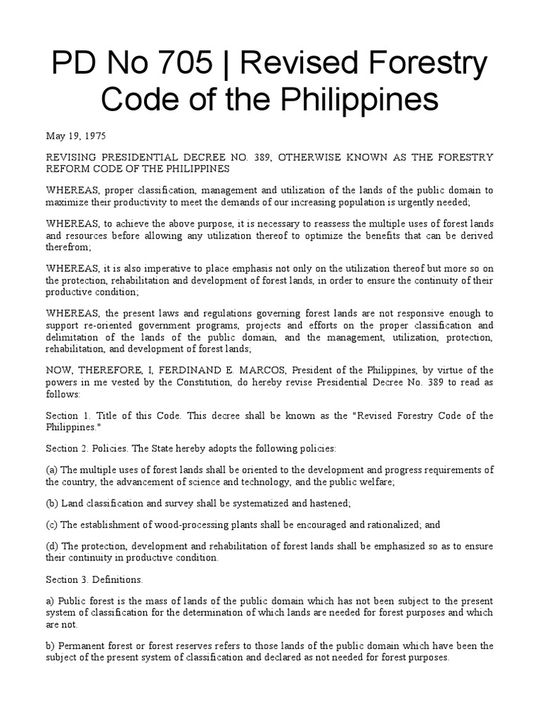 Pd no 705 revised forestry code of the philippines pdf forestry