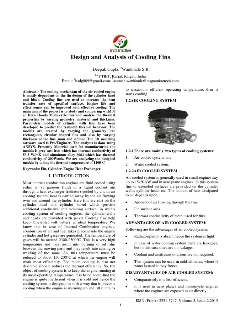 Design and Analysis of Cooling Fins Deepak Gupta, Wankhade S.R PDF