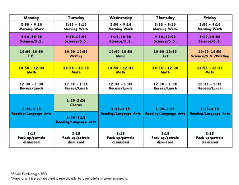 Mrs. Mason's Class Schedule - Weekly | PDF | Language Arts & Discipline ...