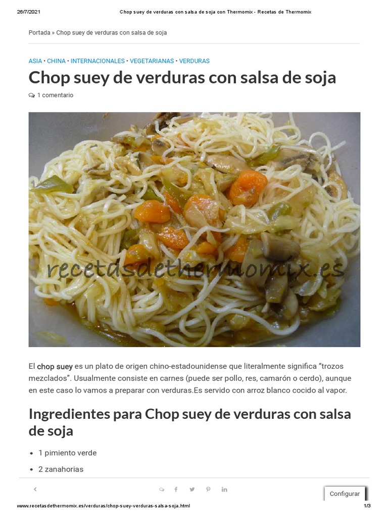 Chop Suey de Verduras Con Salsa de Soja Con Thermomix - Recetas de  Thermomix | PDF | Salsa de soja | Cocina asiática oriental