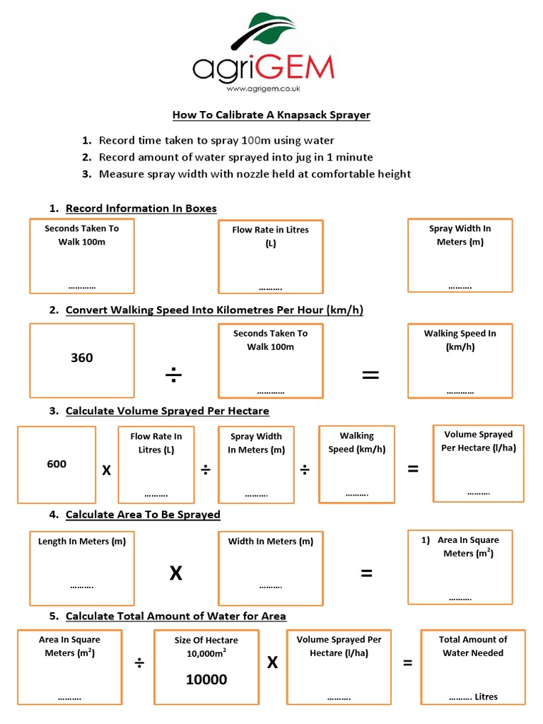 How To Calibrate A Knapsack Sprayer PDF Length Flow Measurement