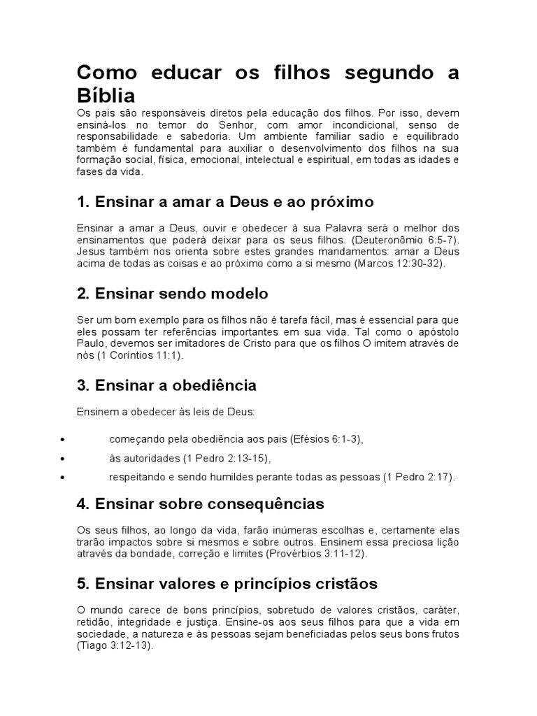 Como Educar Os Filhos Segundo A Bíblia | PDF