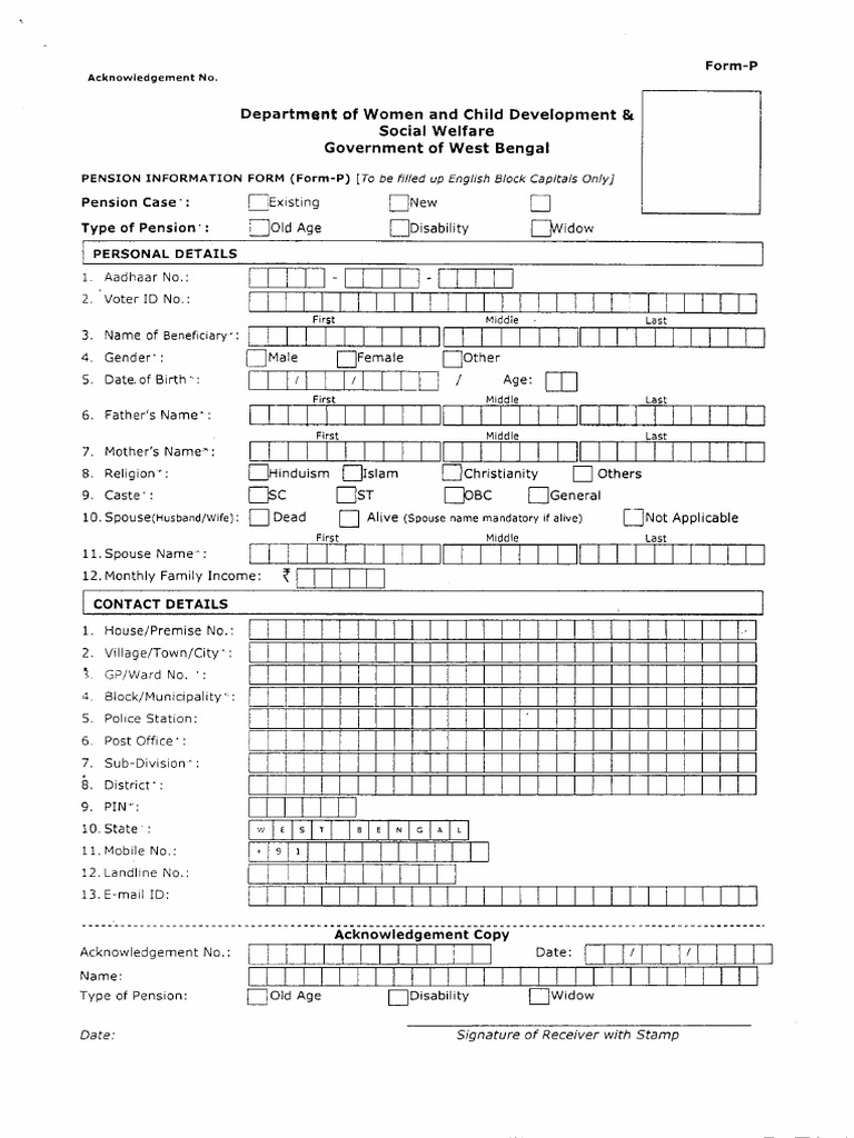 West Bengal Pension Information Form | PDF | Disability | Social ...