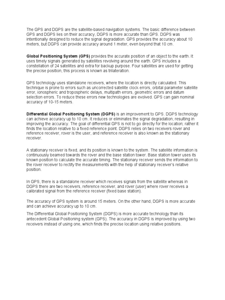 GPS vs DGPS: Key Accuracy Differences | PDF | Global Positioning System ...