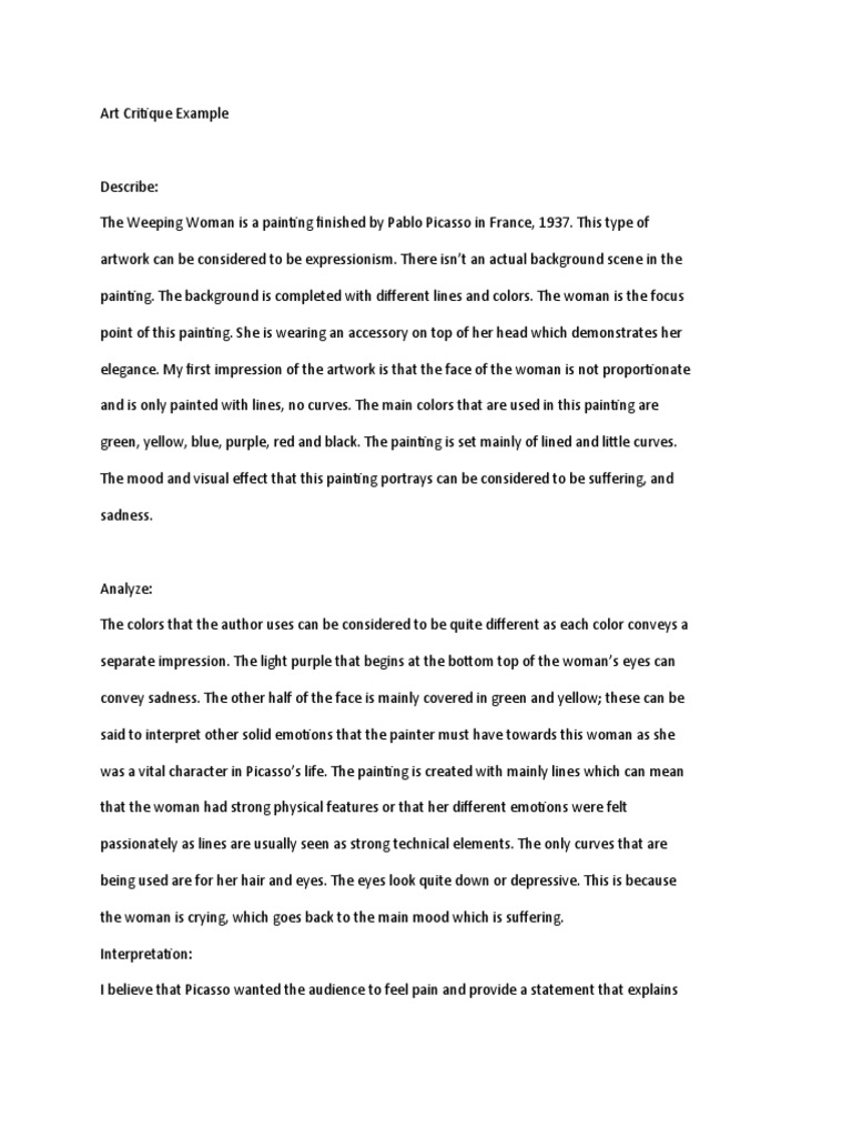 Art Critique Example PDF Paintings Psychological Concepts