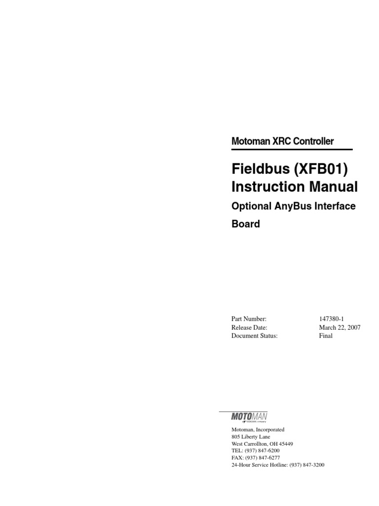 147380-1 Motoman XRC Controller Fieldbus (XFB01) Instruction Manual ...