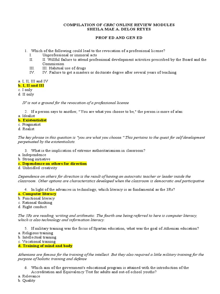 CBRC Online Review Modules Compilation | PDF | Teachers | Learning