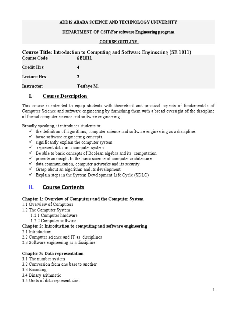 Introduction to Computing Course Outline | PDF | Computer Science ...