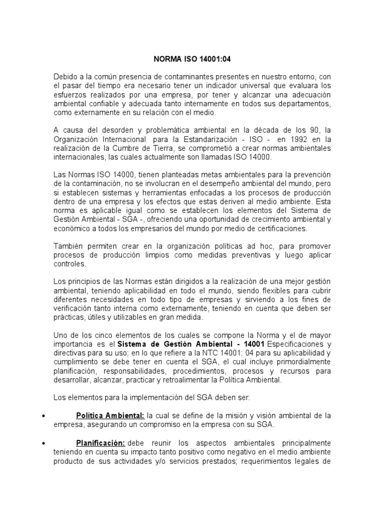 Resumen de la norma ISO 14001 | PDF | Planificación | Economias
