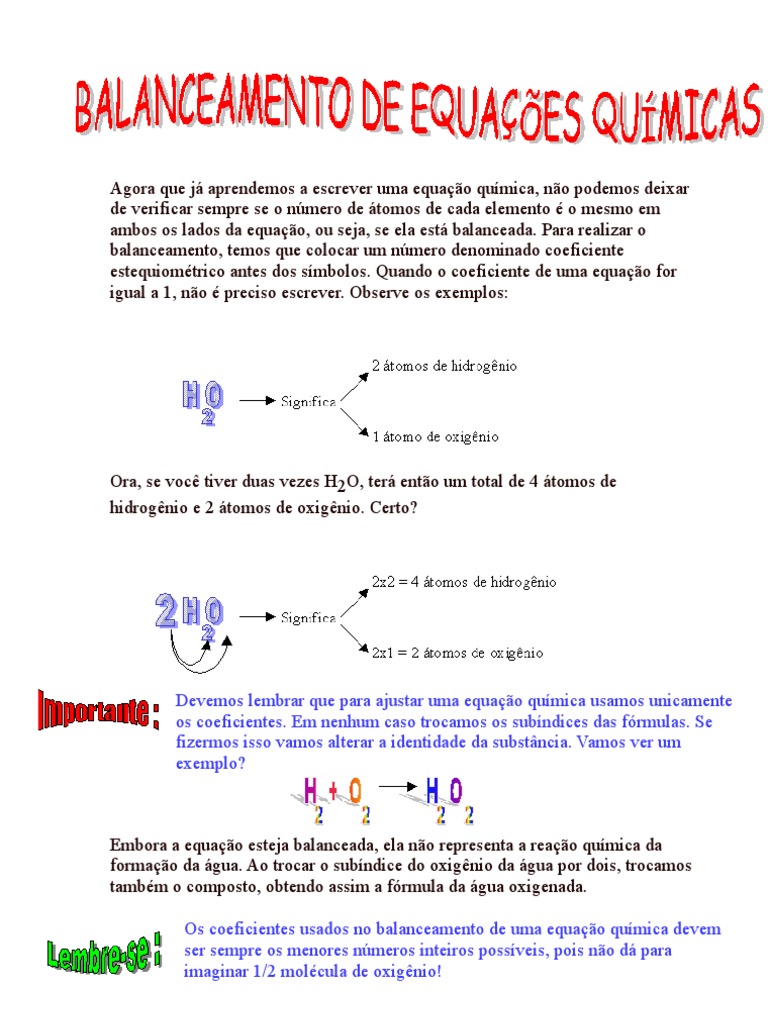 Balanceamento de Equações Químicas | PDF | Equações | Reações químicas