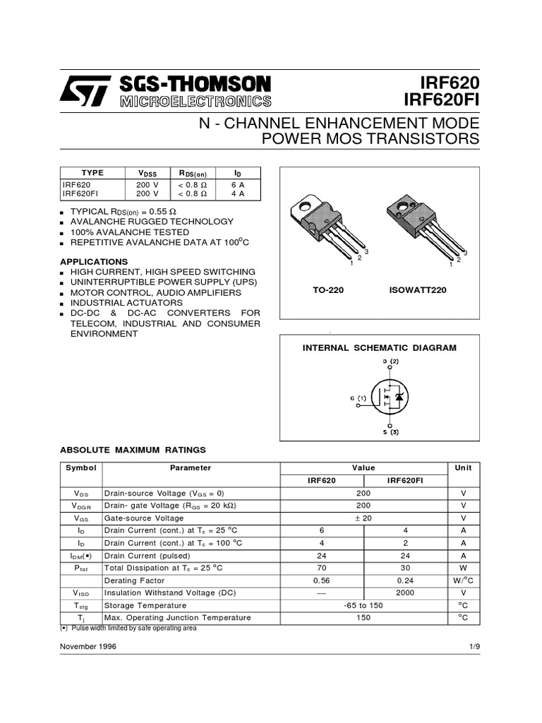 IRF620 IRF620FI: N - Channel Enhancement Mode Power Mos Transistors
