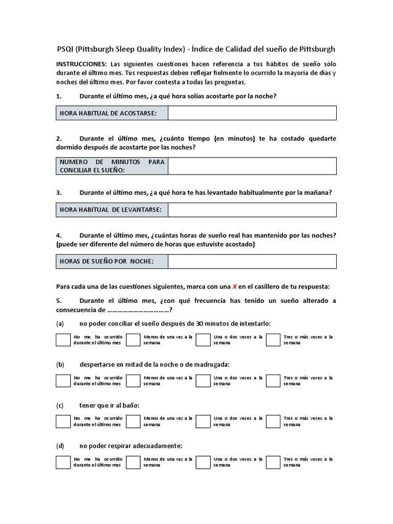 Cuestionario PSQI: Calidad del Sueño | PDF | Dormir