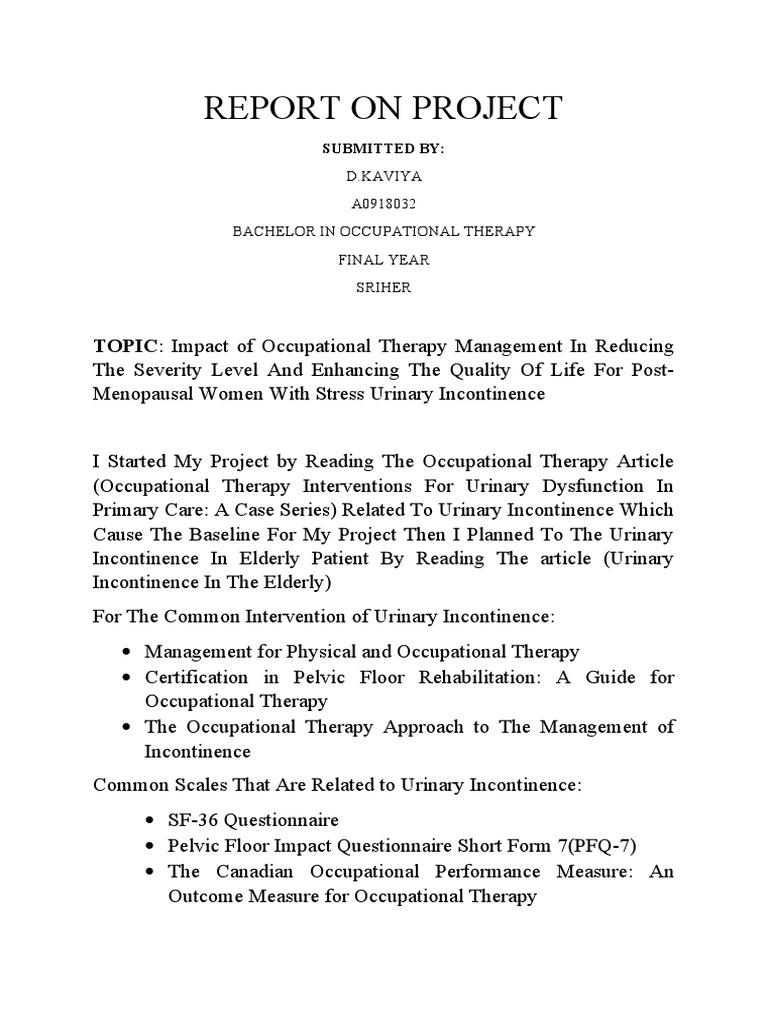 Report On Project TOPIC Impact of Occupational Therapy Management in