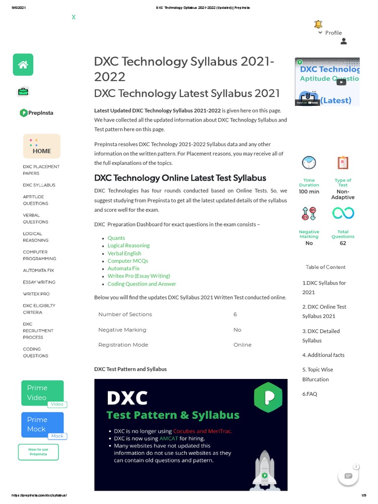 DXC Technology Syllabus 2021-2022 (Updated) - PrepInsta | PDF | Logic ...