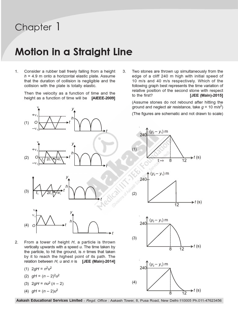 P - Ch-01 - Motion in A Straight Line | PDF | Acceleration | Velocity