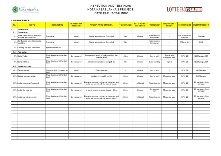 6.ITP For Rebar PDF Building Technology Engineering