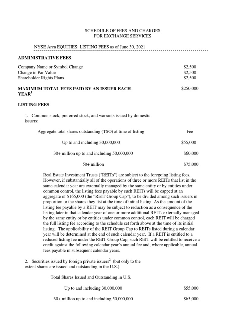 NYSE Arca Listing Fee Schedule PDF Stocks Securities (Finance)