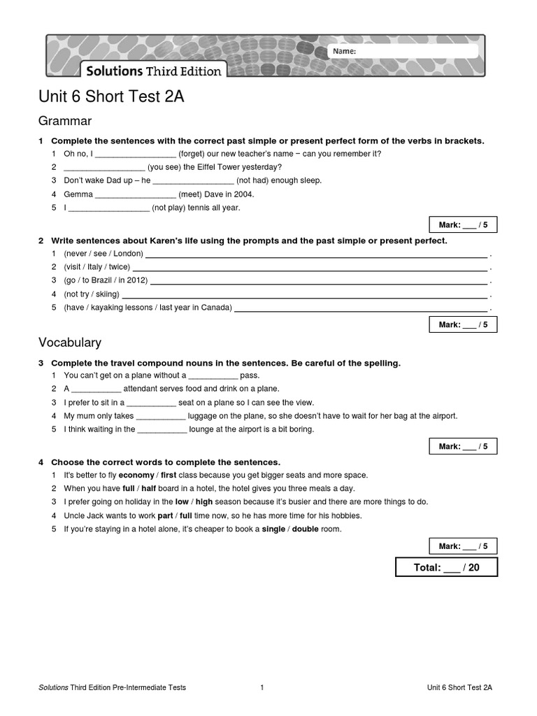 Unit 6 Short Test: Grammar & Vocabulary | PDF | Cognitive Science | Syntax