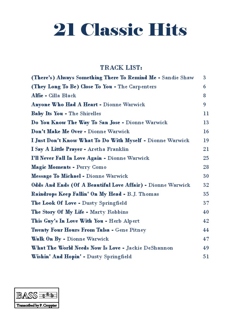 Classic Hits Track List Overview | PDF